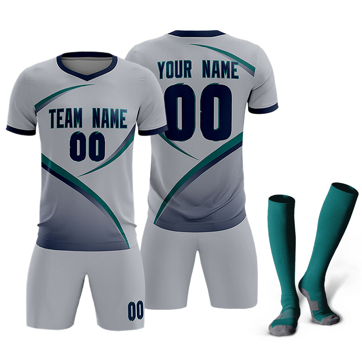 Custom Gray Navy Color Block Training Uniform For Men Soccer Sets Jersey