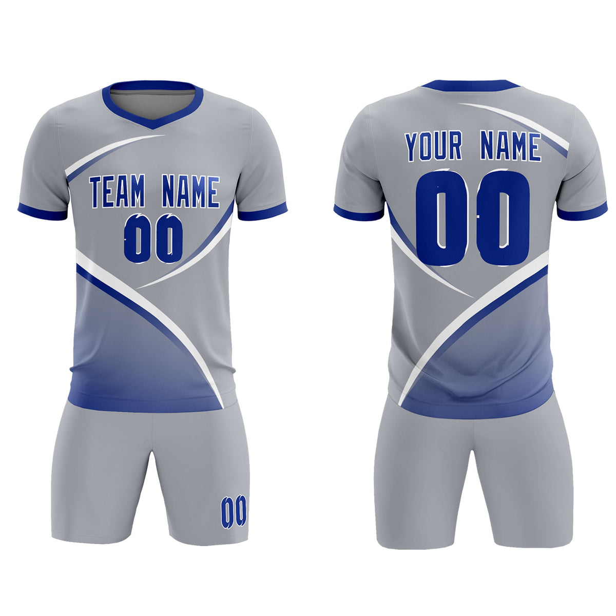 Custom Gray Royal Color Block Training Uniform For Men Soccer Sets Jersey