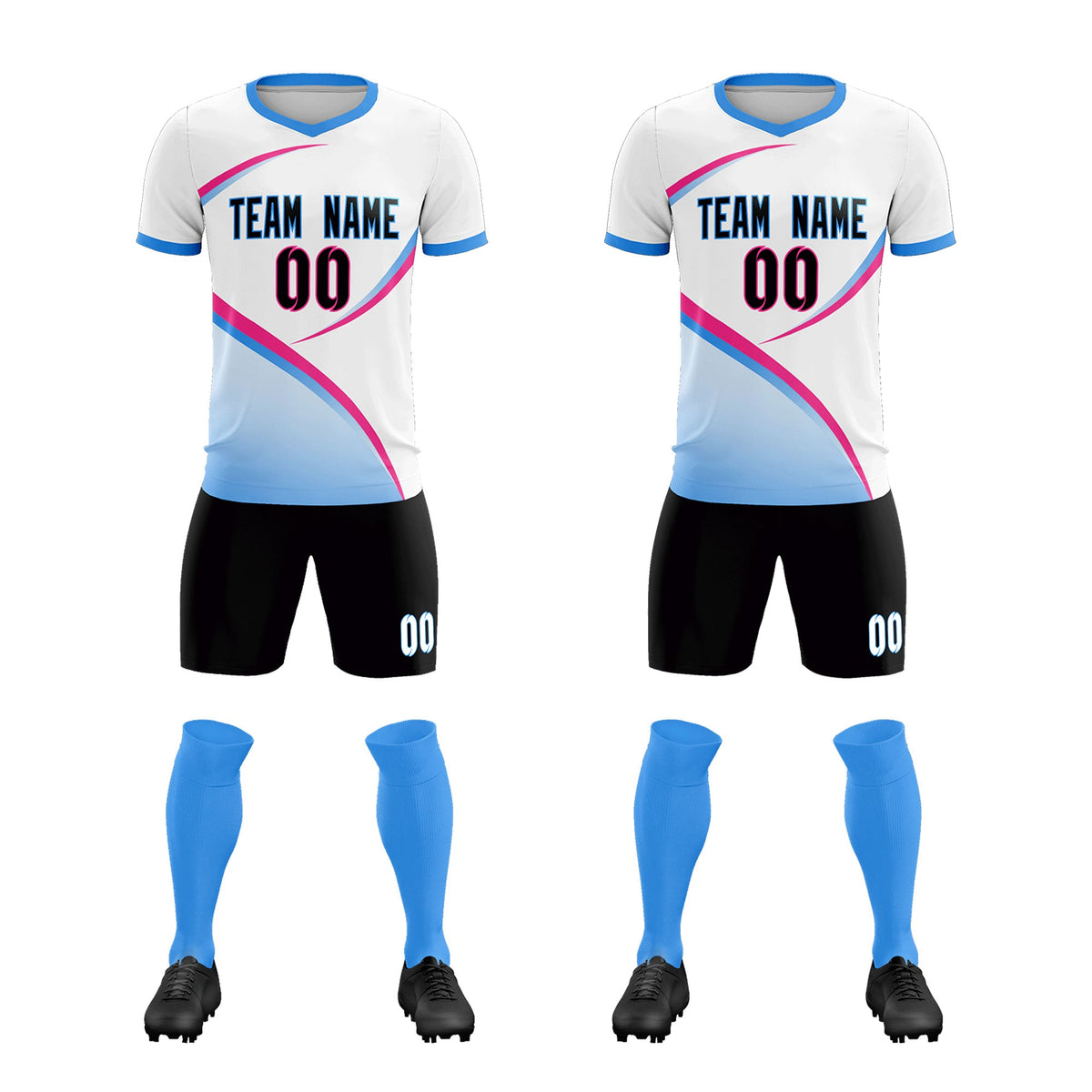 Custom White Powder Blue Color Block Training Uniform For Men Soccer Sets Jersey