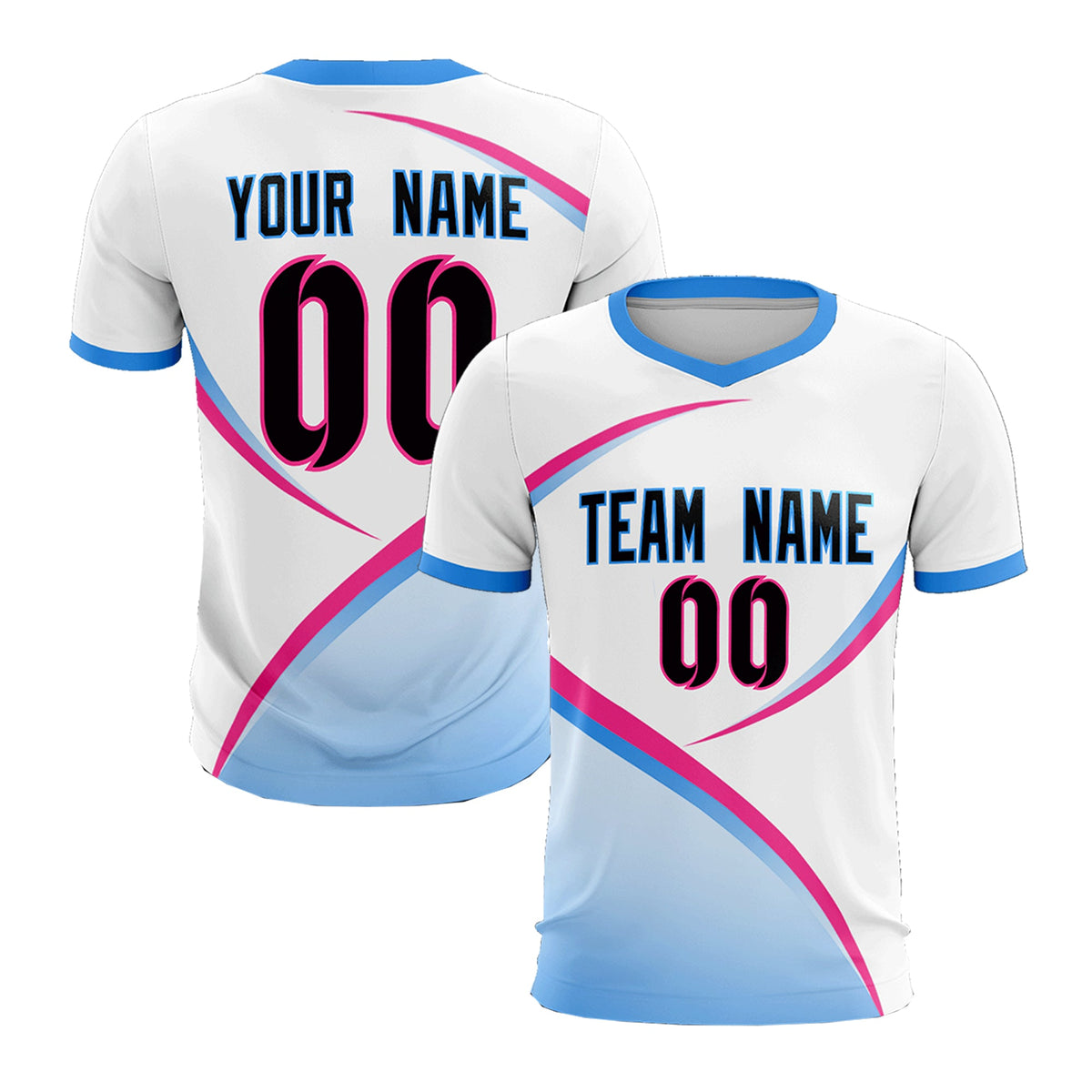 Custom White Powder Blue Color Block Training Uniform For Men Soccer Sets Jersey