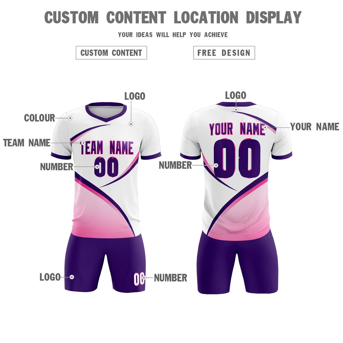 Custom White Purple Color Block Training Uniform For Men Soccer Sets Jersey