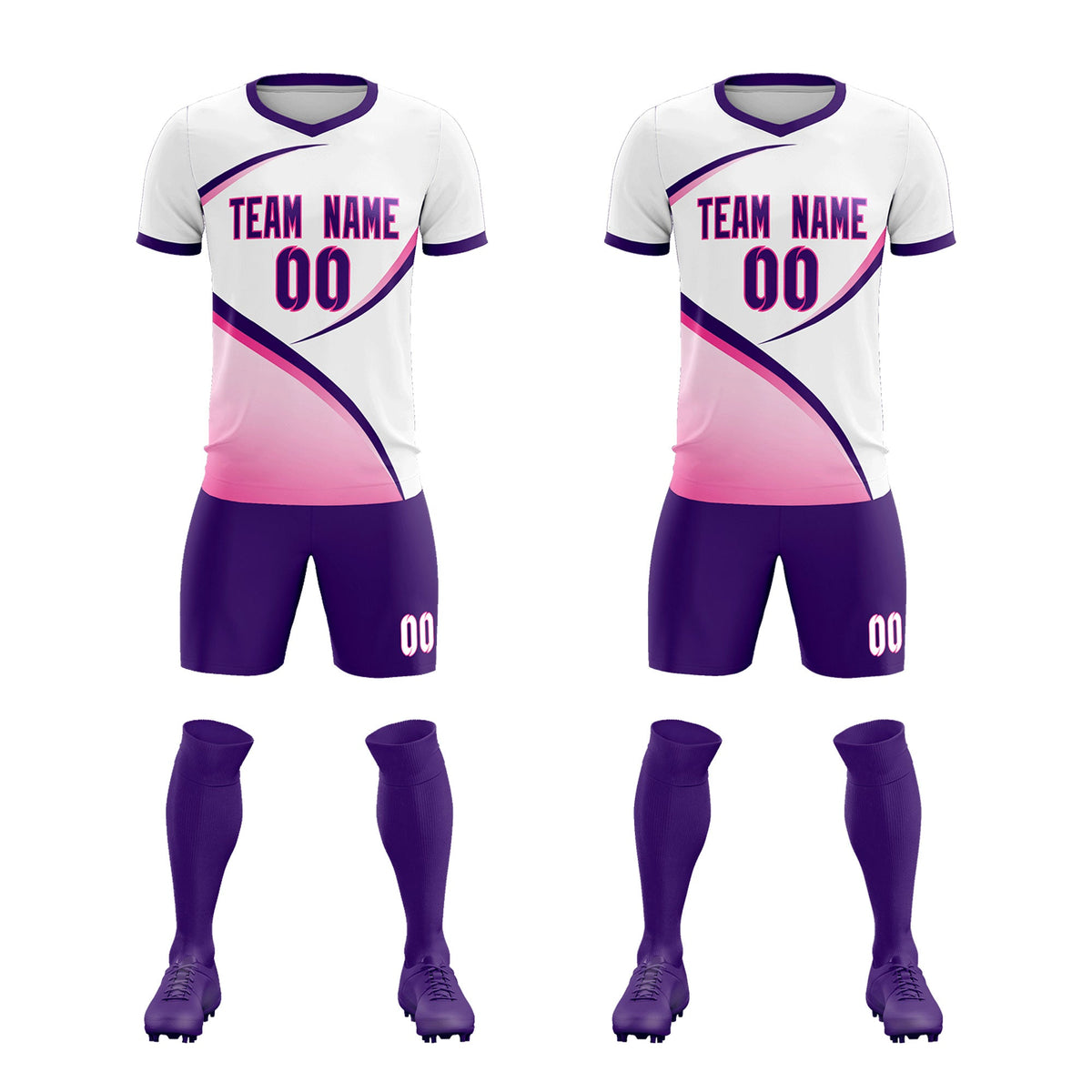 Custom White Purple Color Block Training Uniform For Men Soccer Sets Jersey