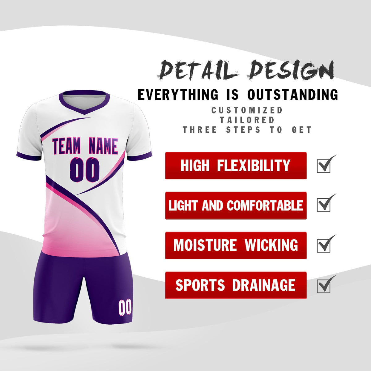Custom White Purple Color Block Training Uniform For Men Soccer Sets Jersey
