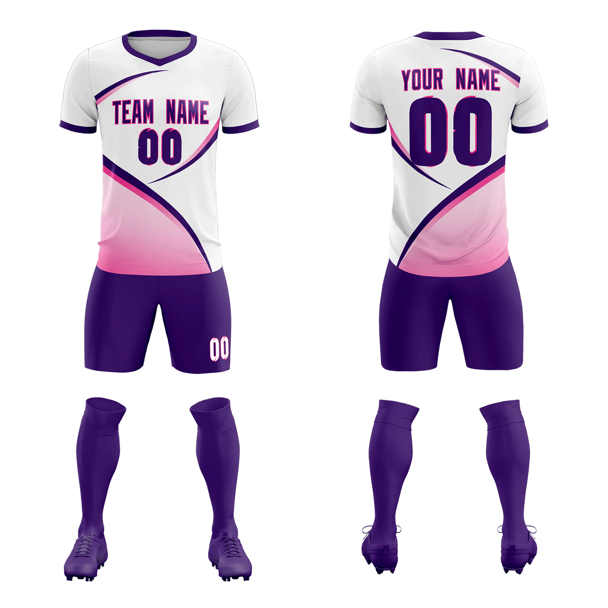 Custom White Purple Color Block Training Uniform For Men Soccer Sets Jersey