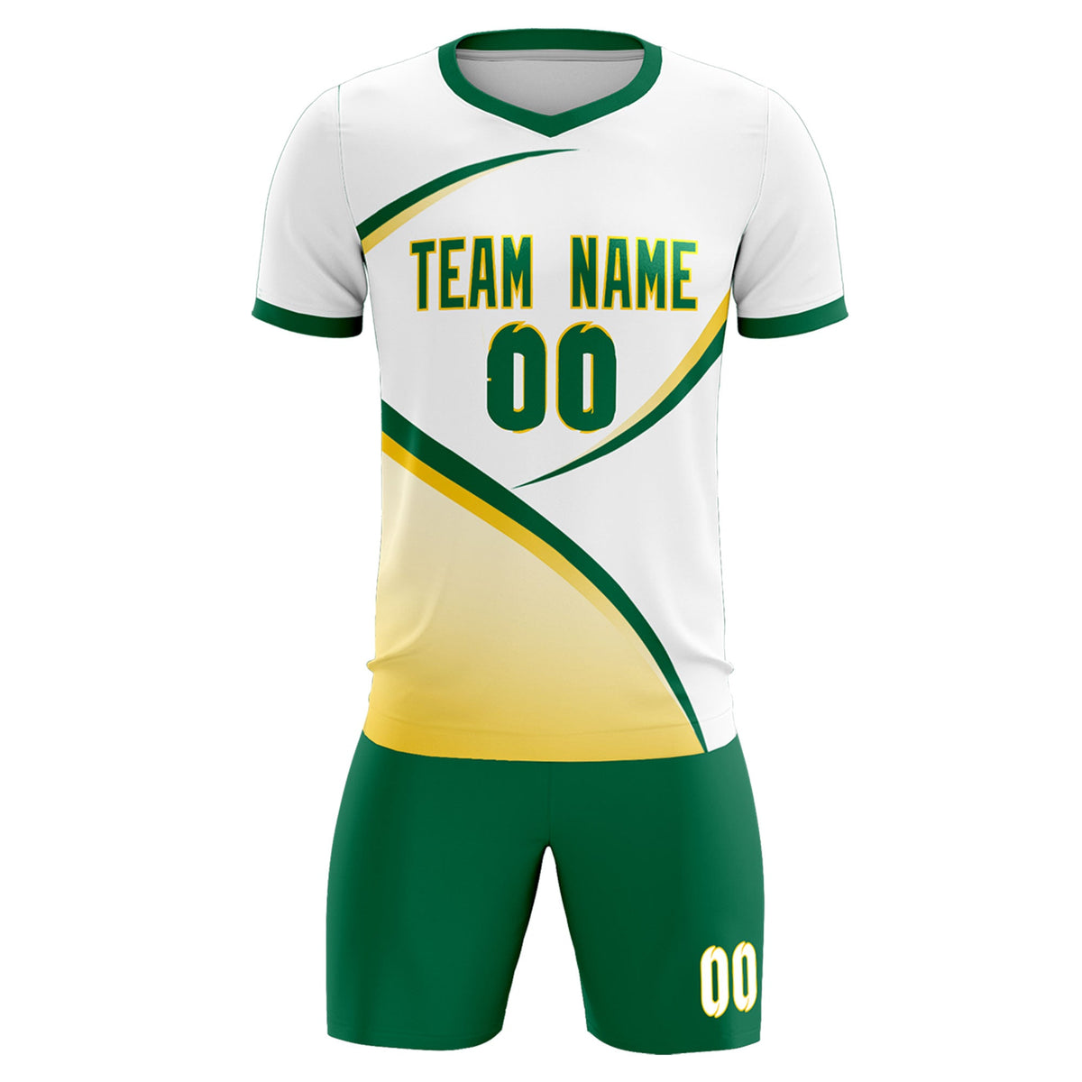 Custom White Kelly Green Color Block Training Uniform For Men Soccer Sets Jersey