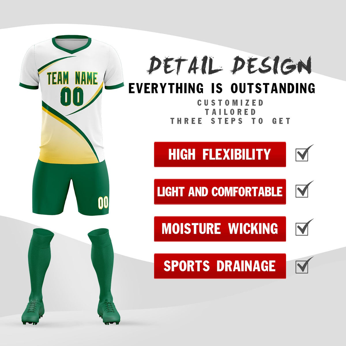 Custom White Kelly Green Color Block Training Uniform For Men Soccer Sets Jersey