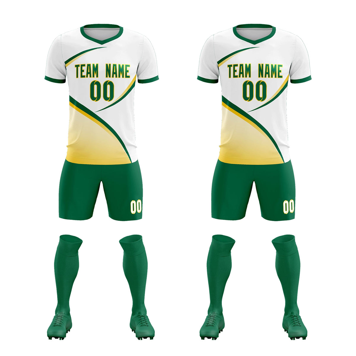 Custom White Kelly Green Color Block Training Uniform For Men Soccer Sets Jersey