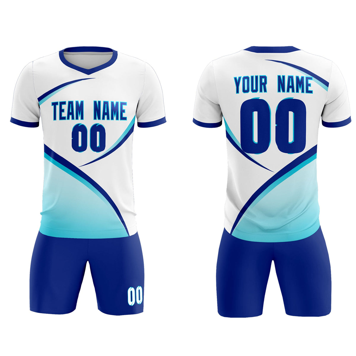 Custom White Sky Blue Color Block Training Uniform For Men Soccer Sets Jersey