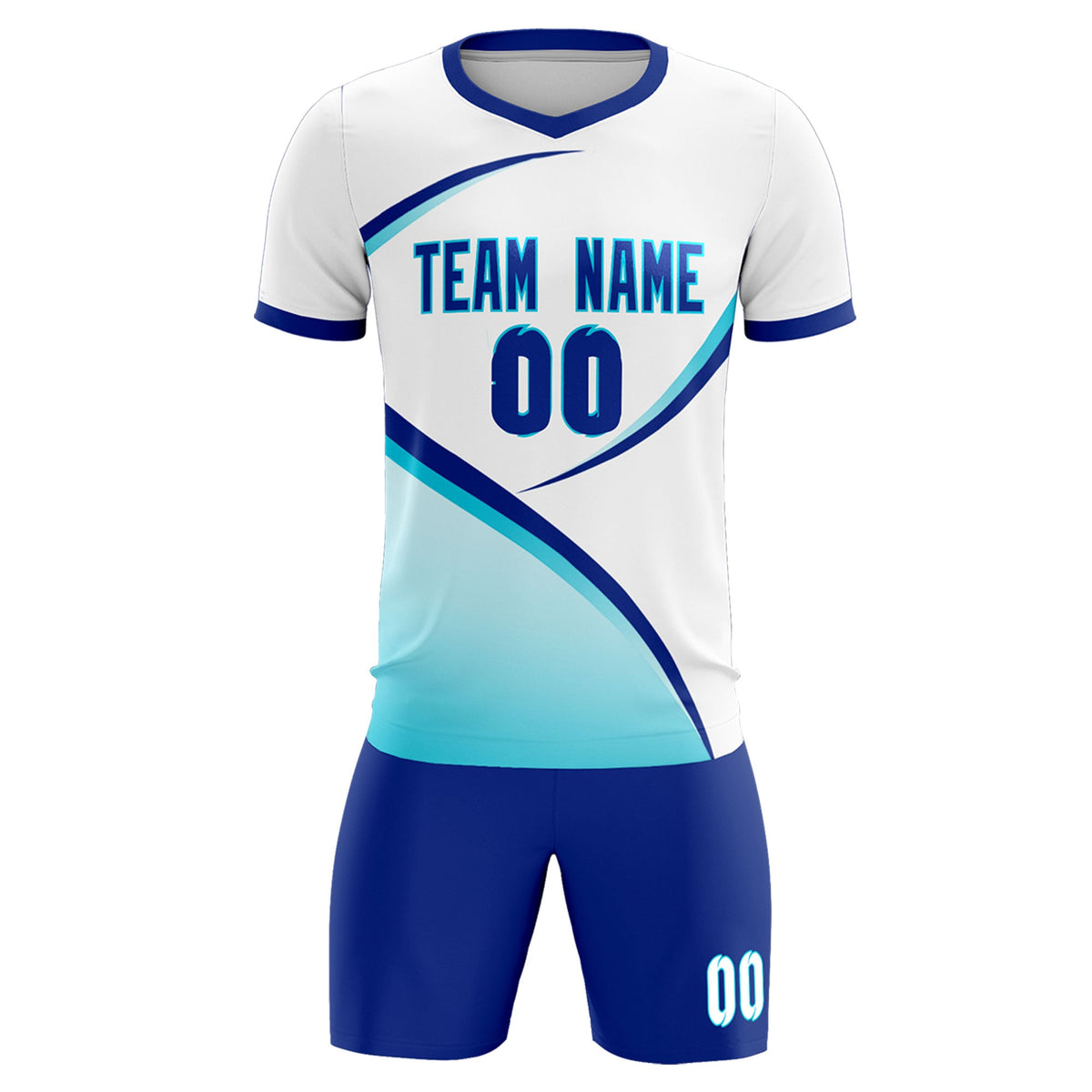 Custom White Sky Blue Color Block Training Uniform For Men Soccer Sets Jersey