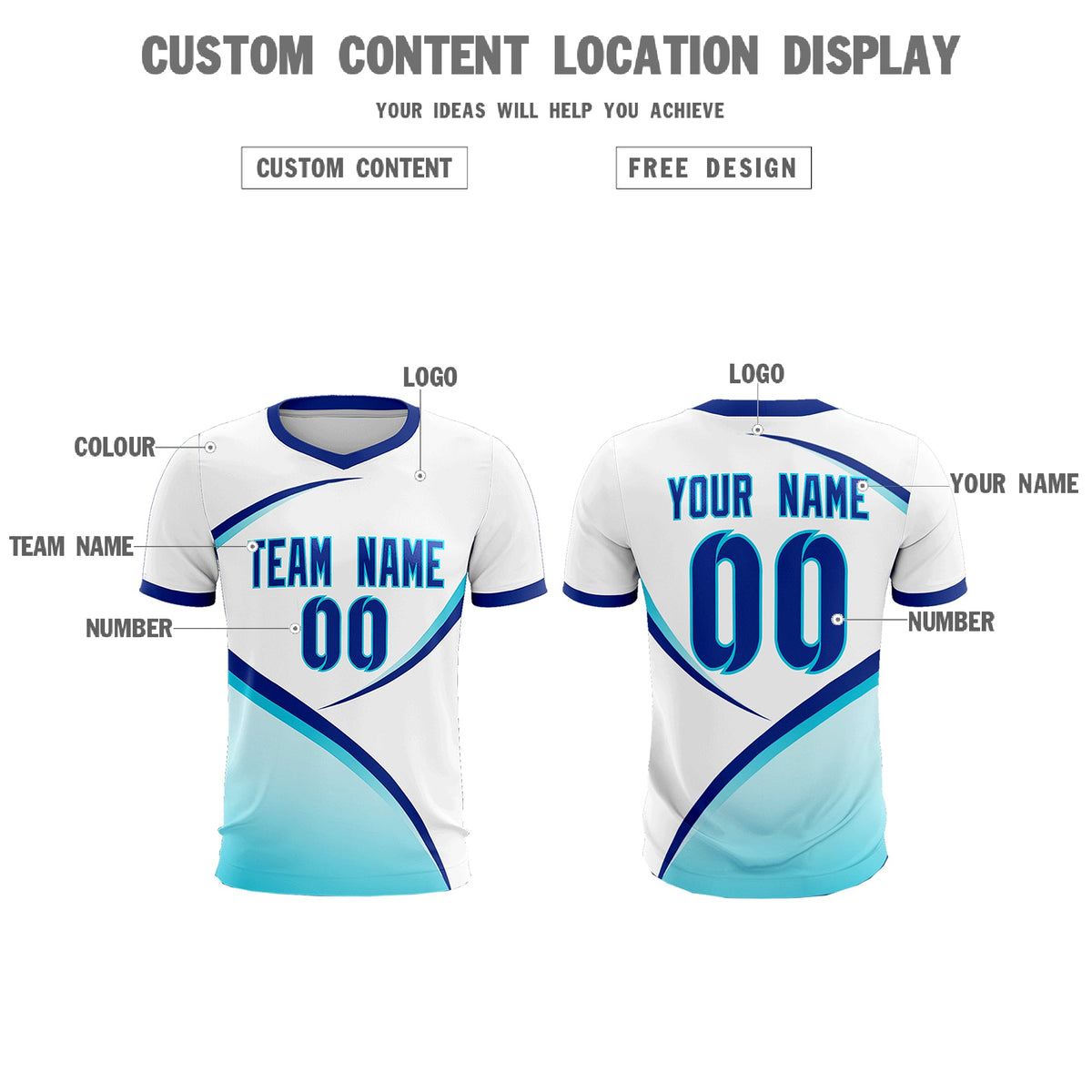 Custom White Sky Blue Color Block Training Uniform For Men Soccer Sets Jersey