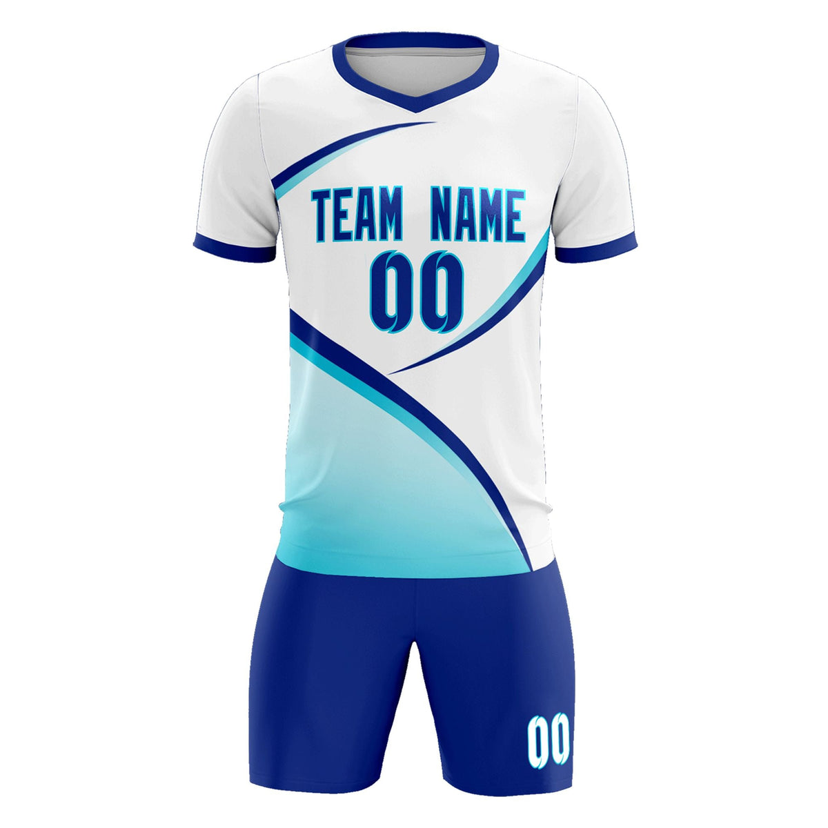 Custom White Sky Blue Color Block Training Uniform For Men Soccer Sets Jersey
