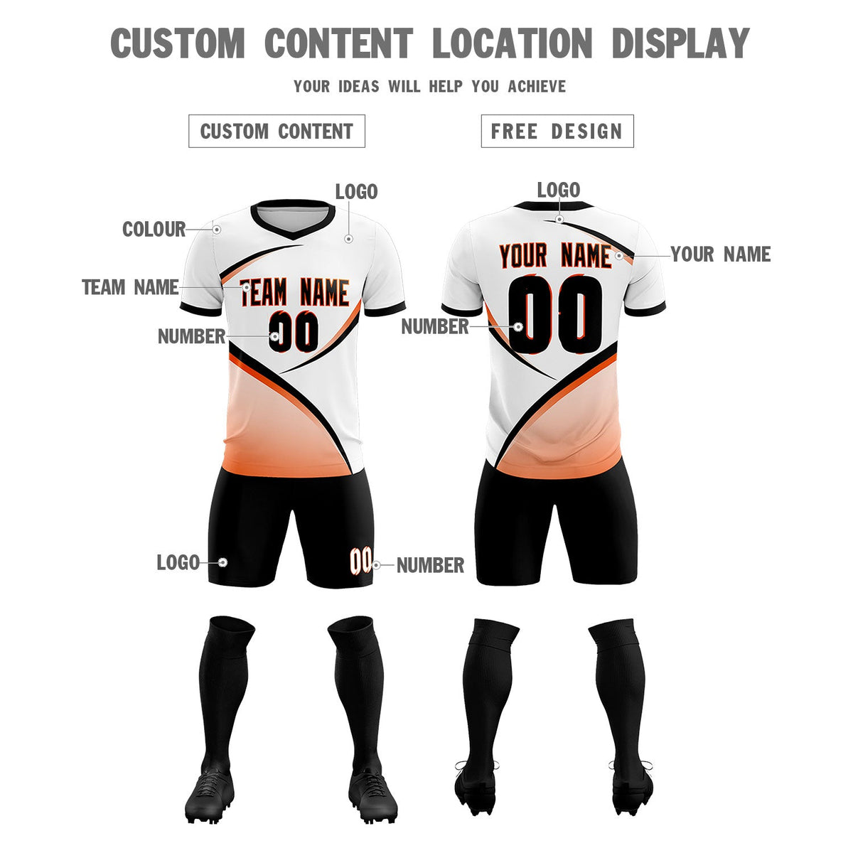 Custom White Black Color Block Training Uniform For Men Soccer Sets Jersey