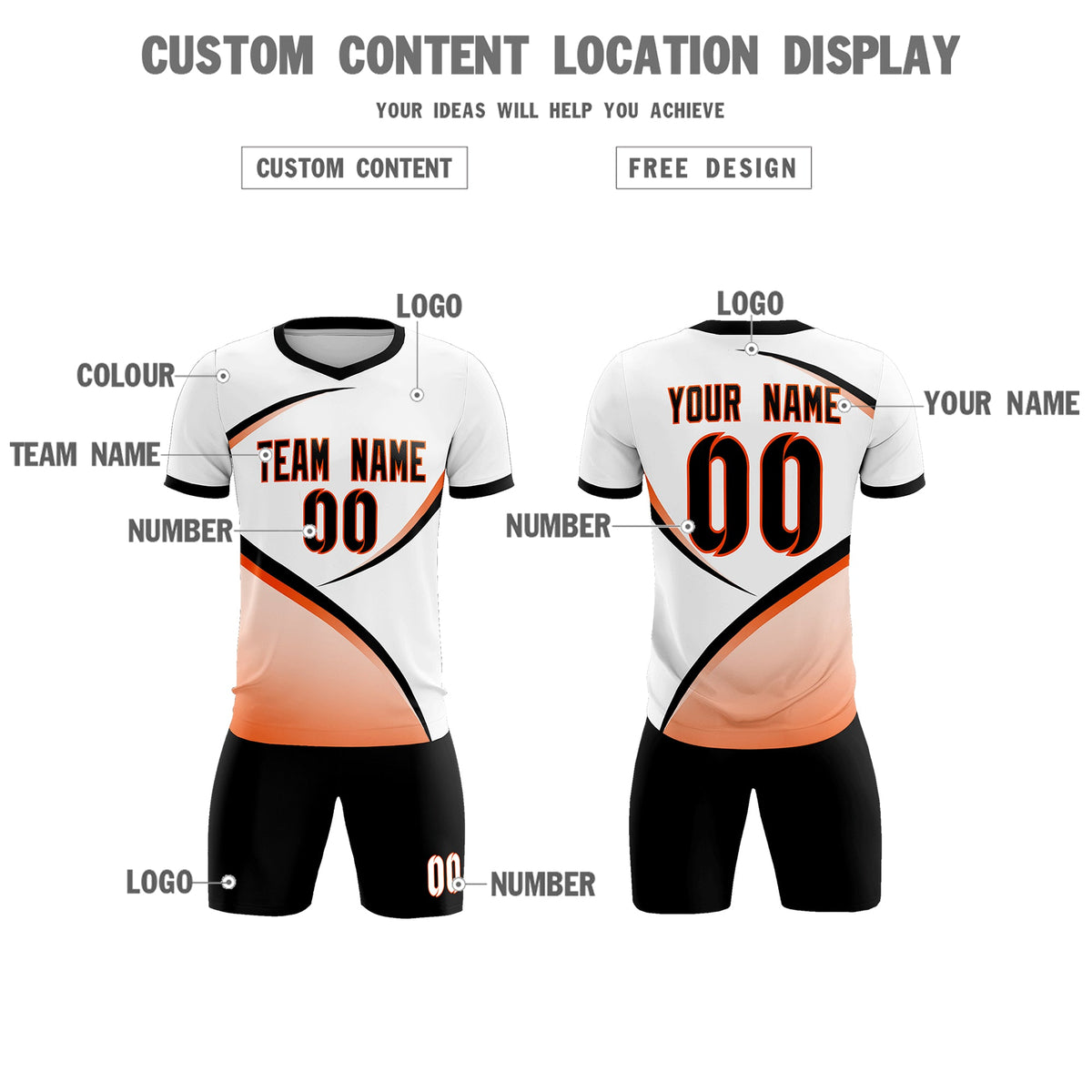 Custom White Black Color Block Training Uniform For Men Soccer Sets Jersey