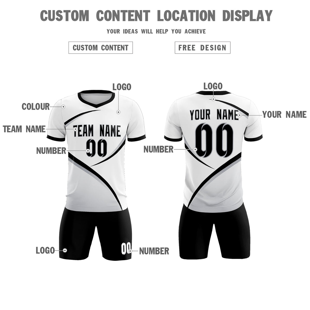 Custom White Black Color Block Training Uniform For Men Soccer Sets Jersey