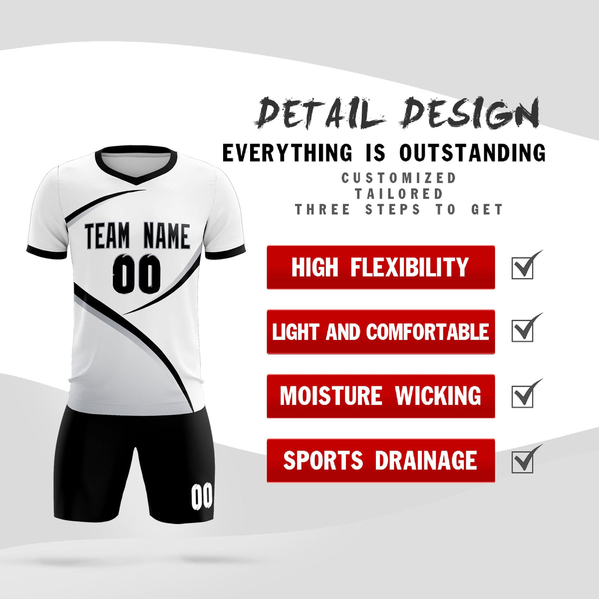 Custom White Black Color Block Training Uniform For Men Soccer Sets Jersey