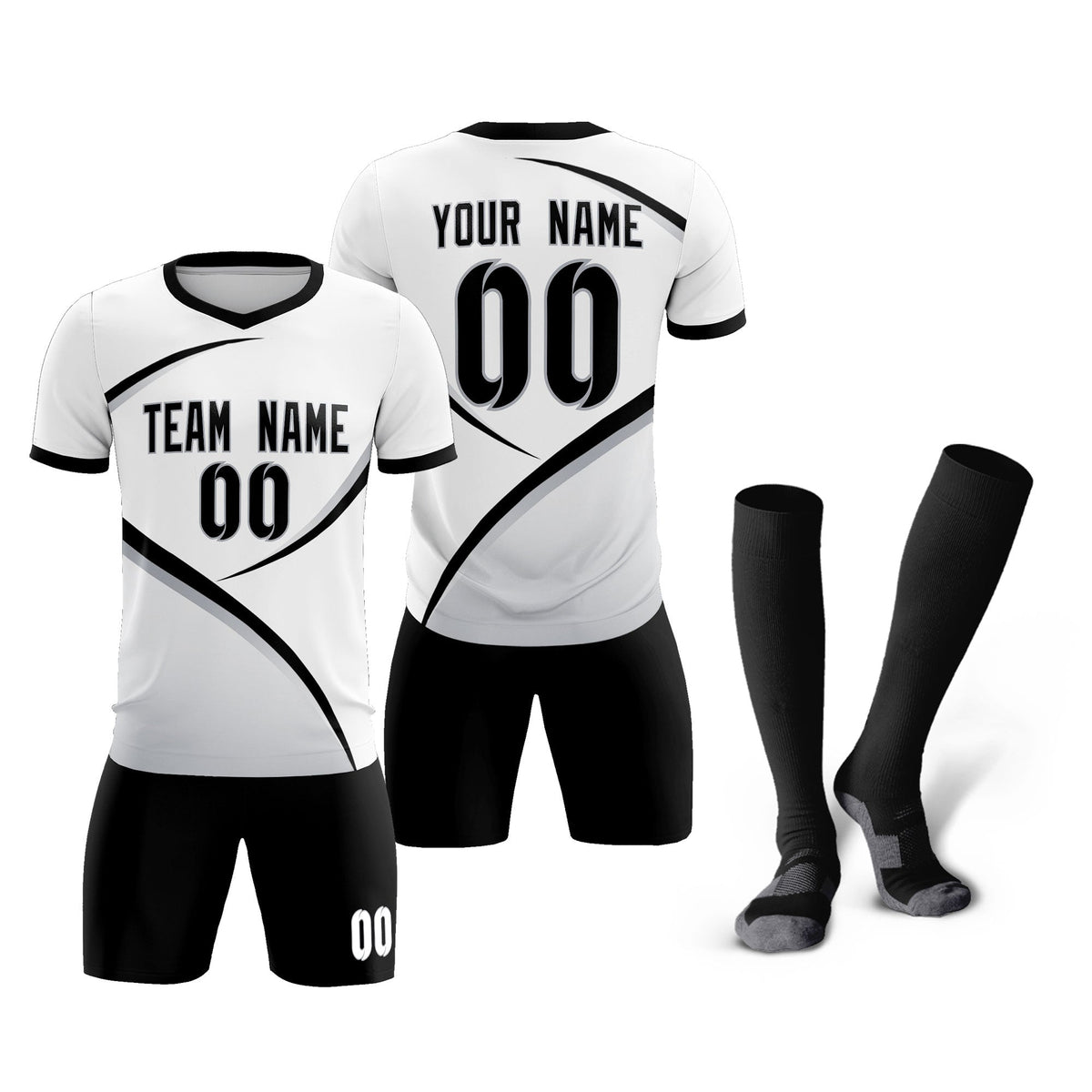 Custom White Black Color Block Training Uniform For Men Soccer Sets Jersey