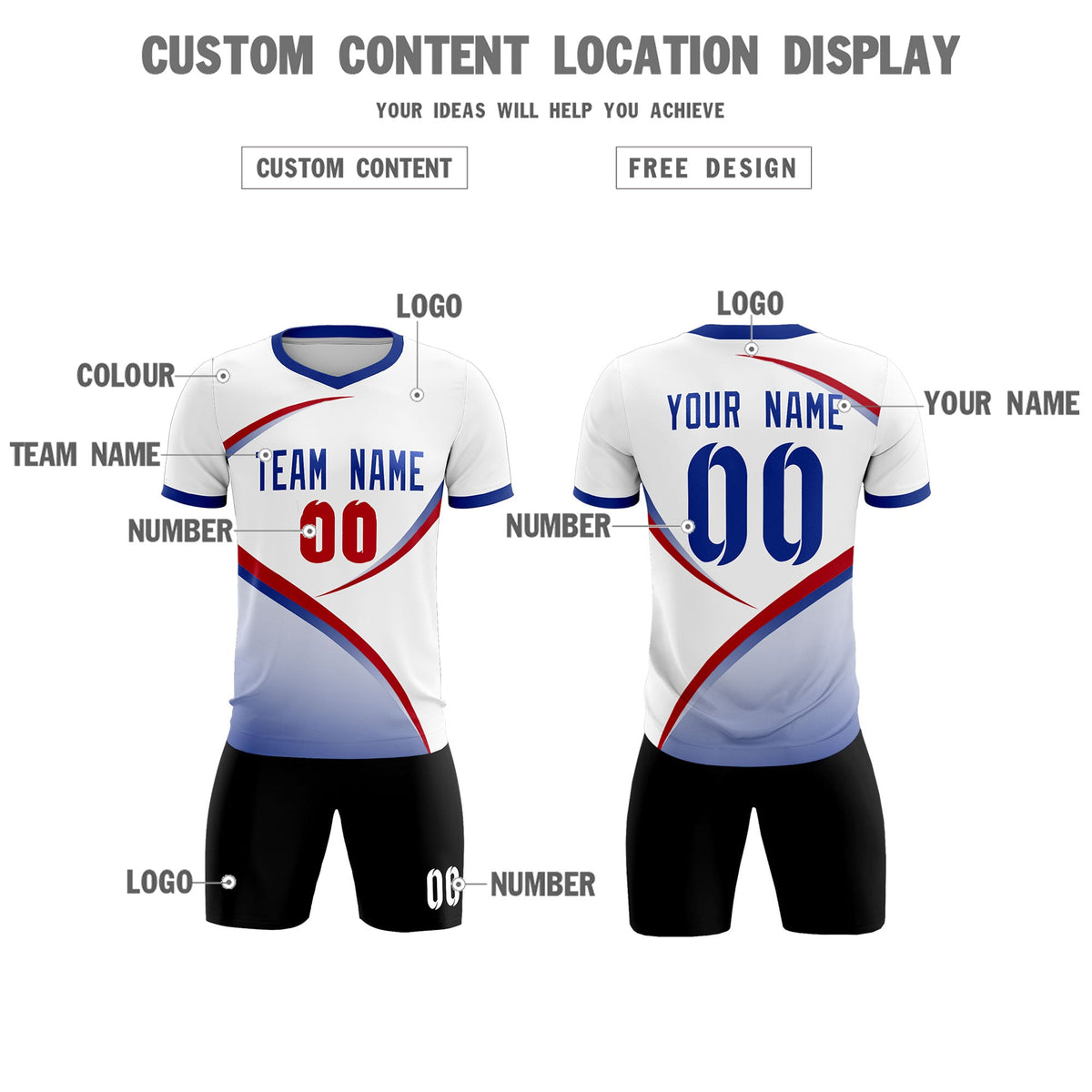 Custom White Royal Color Block Training Uniform For Men Soccer Sets Jersey