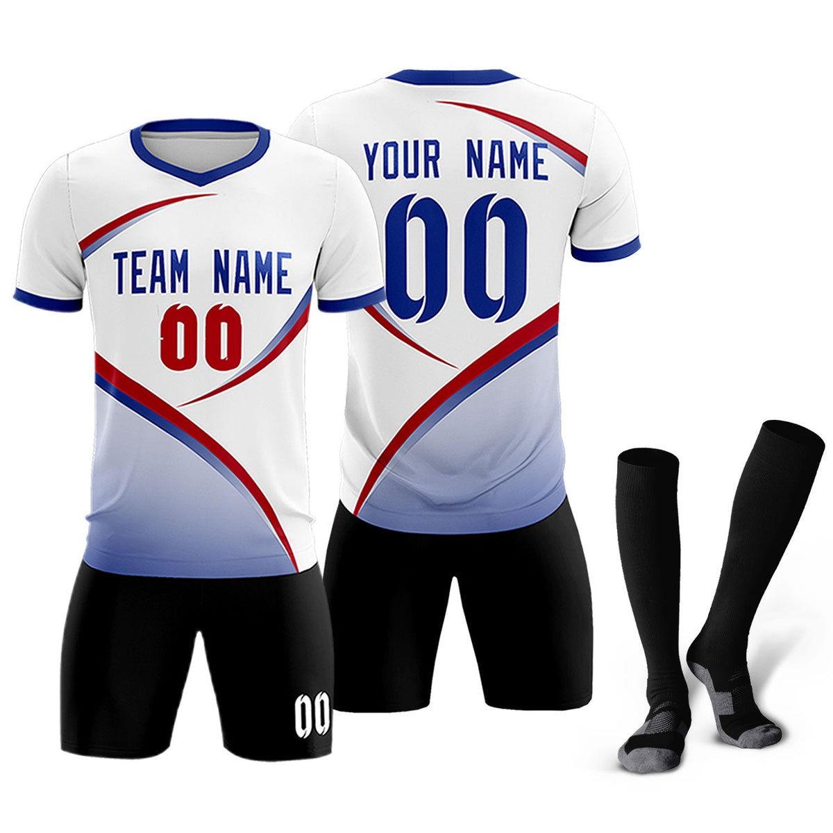 Custom White Royal Color Block Training Uniform For Men Soccer Sets Jersey