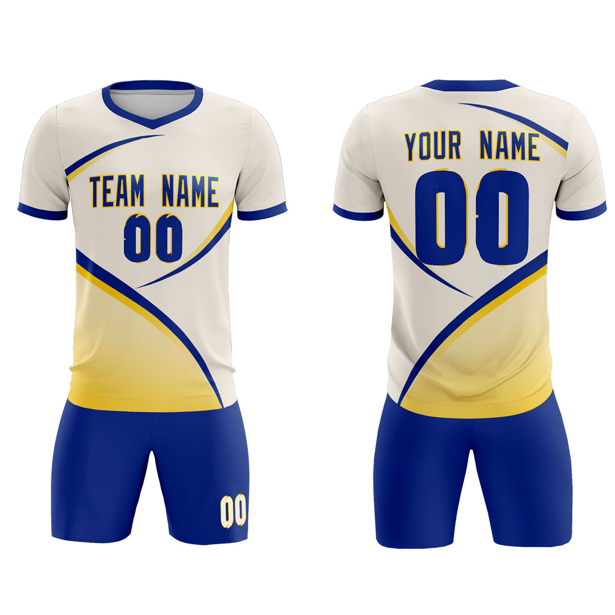 Custom Cream Royal Color Block Training Uniform For Men Soccer Sets Jersey