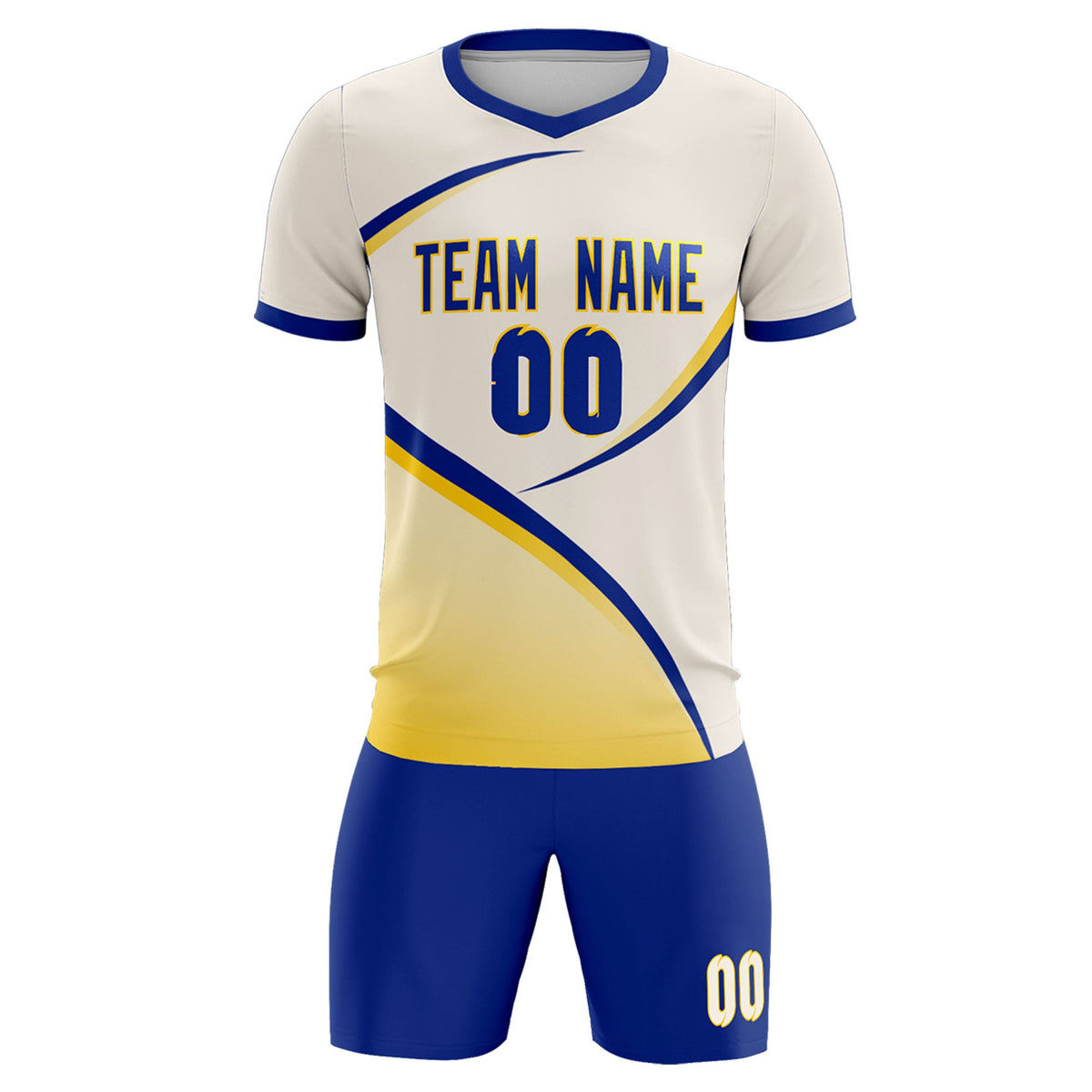 Custom Cream Royal Color Block Training Uniform For Men Soccer Sets Jersey