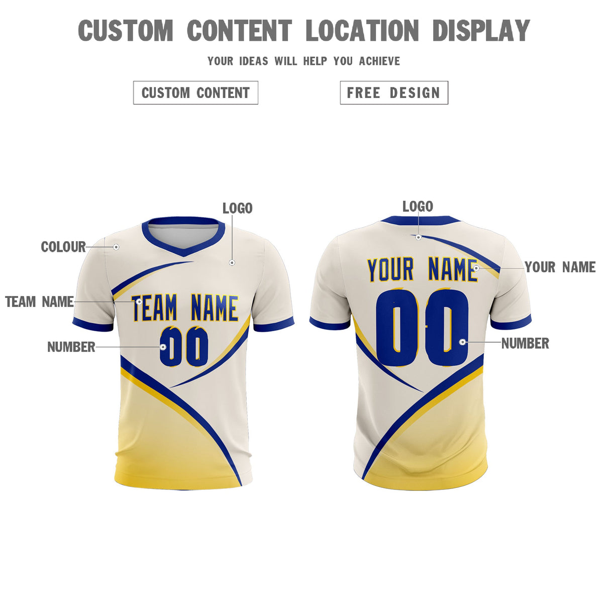 Custom Cream Royal Color Block Training Uniform For Men Soccer Sets Jersey