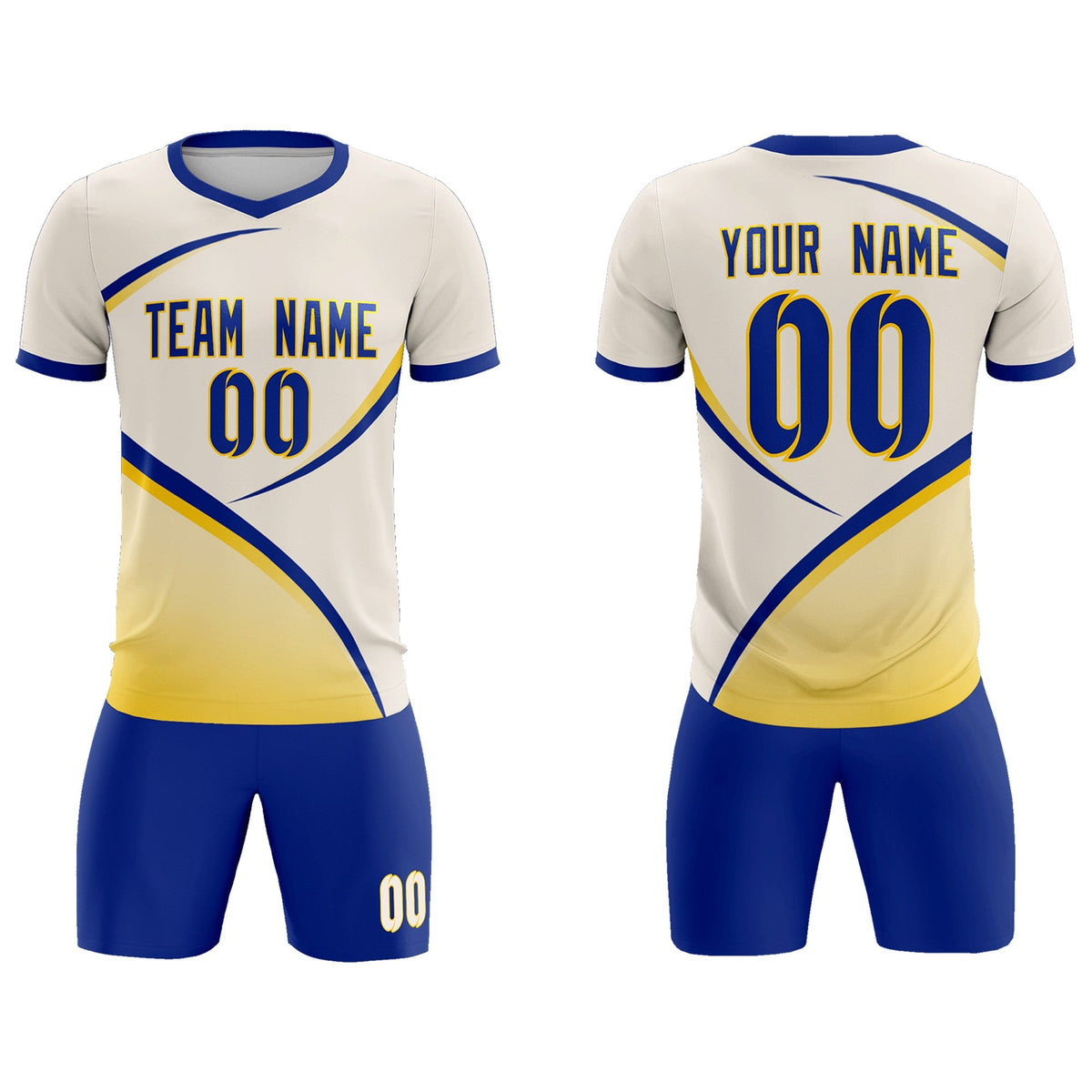Custom Cream Royal Color Block Training Uniform For Men Soccer Sets Jersey