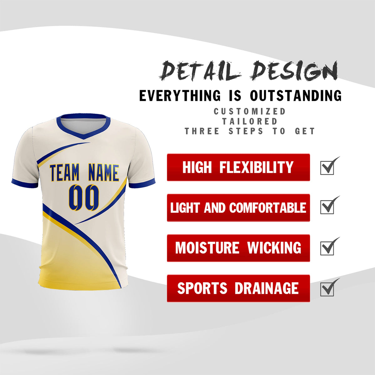 Custom Cream Royal Color Block Training Uniform For Men Soccer Sets Jersey