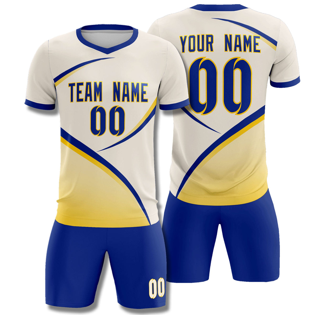 Custom Cream Royal Color Block Training Uniform For Men Soccer Sets Jersey