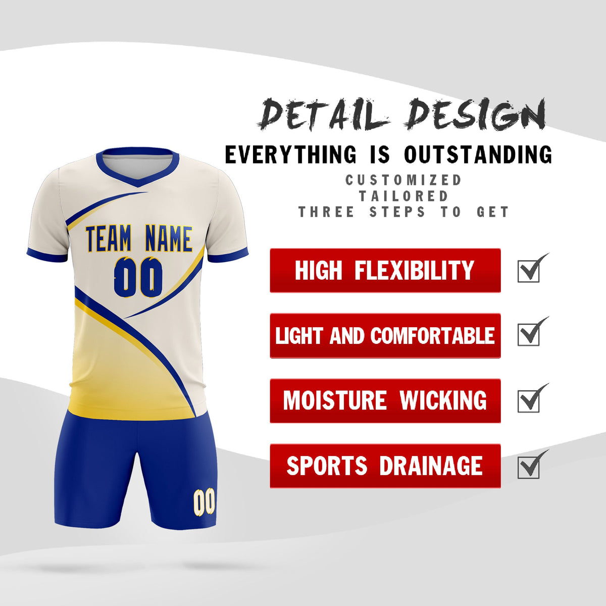 Custom Cream Royal Color Block Training Uniform For Men Soccer Sets Jersey