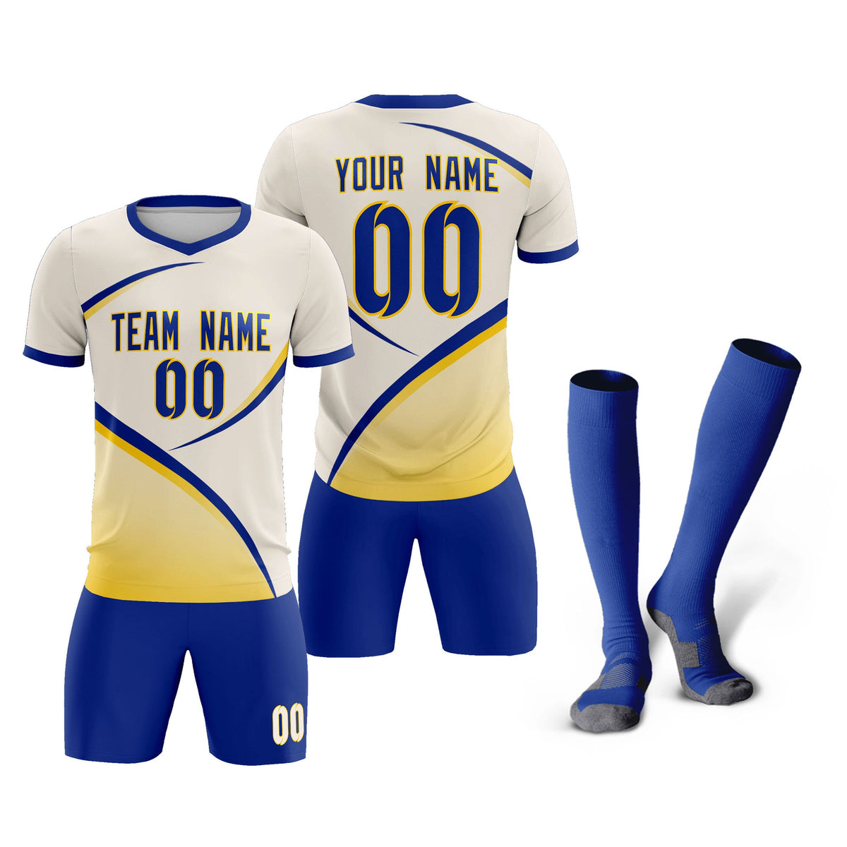 Custom Cream Royal Color Block Training Uniform For Men Soccer Sets Jersey