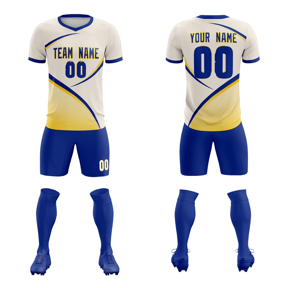 Custom Cream Royal Color Block Training Uniform For Men Soccer Sets Jersey