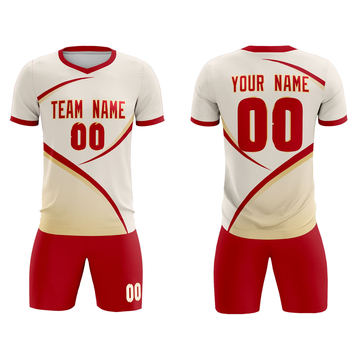 Custom Cream Red Color Block Training Uniform For Men Soccer Sets Jersey