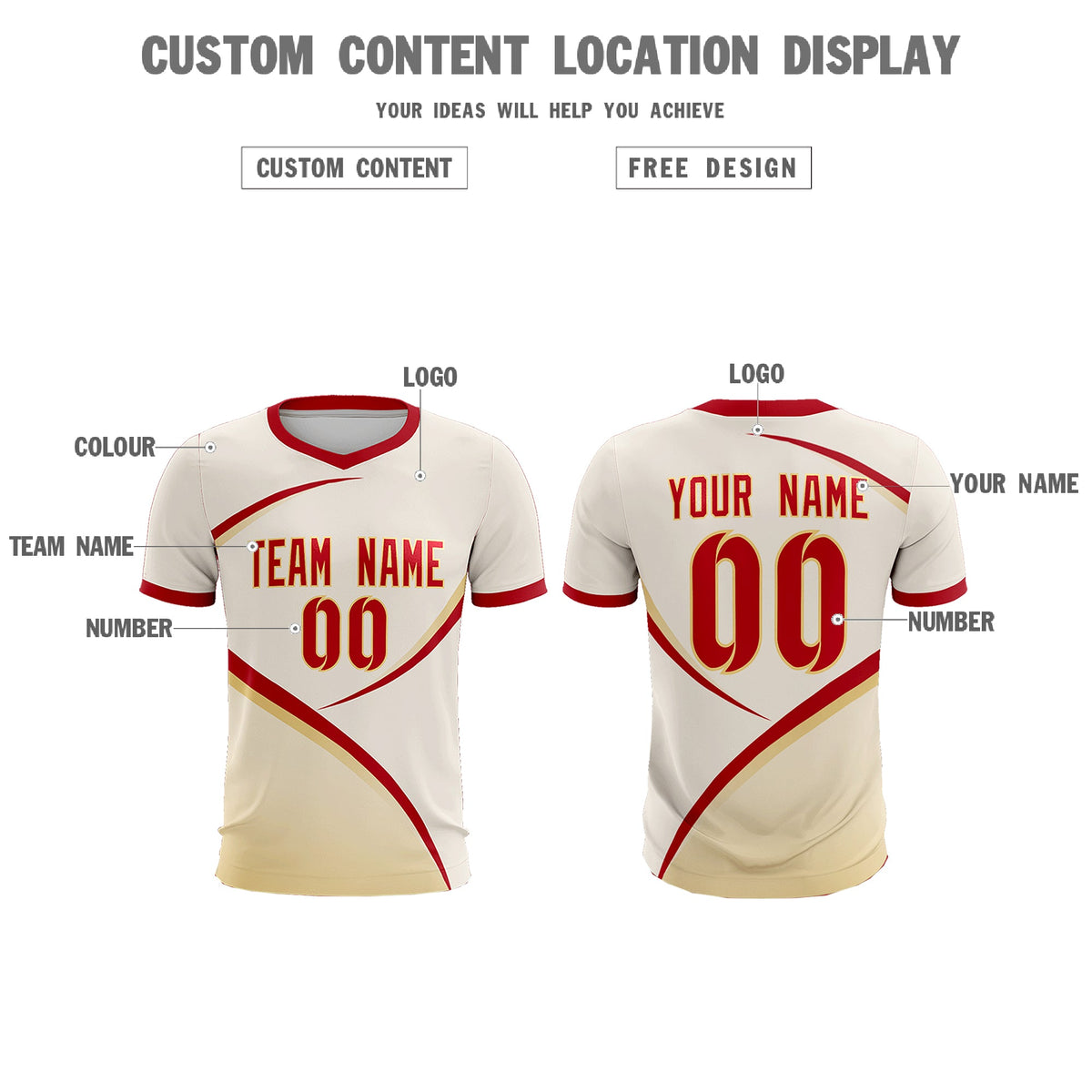 Custom Cream Red Color Block Training Uniform For Men Soccer Sets Jersey