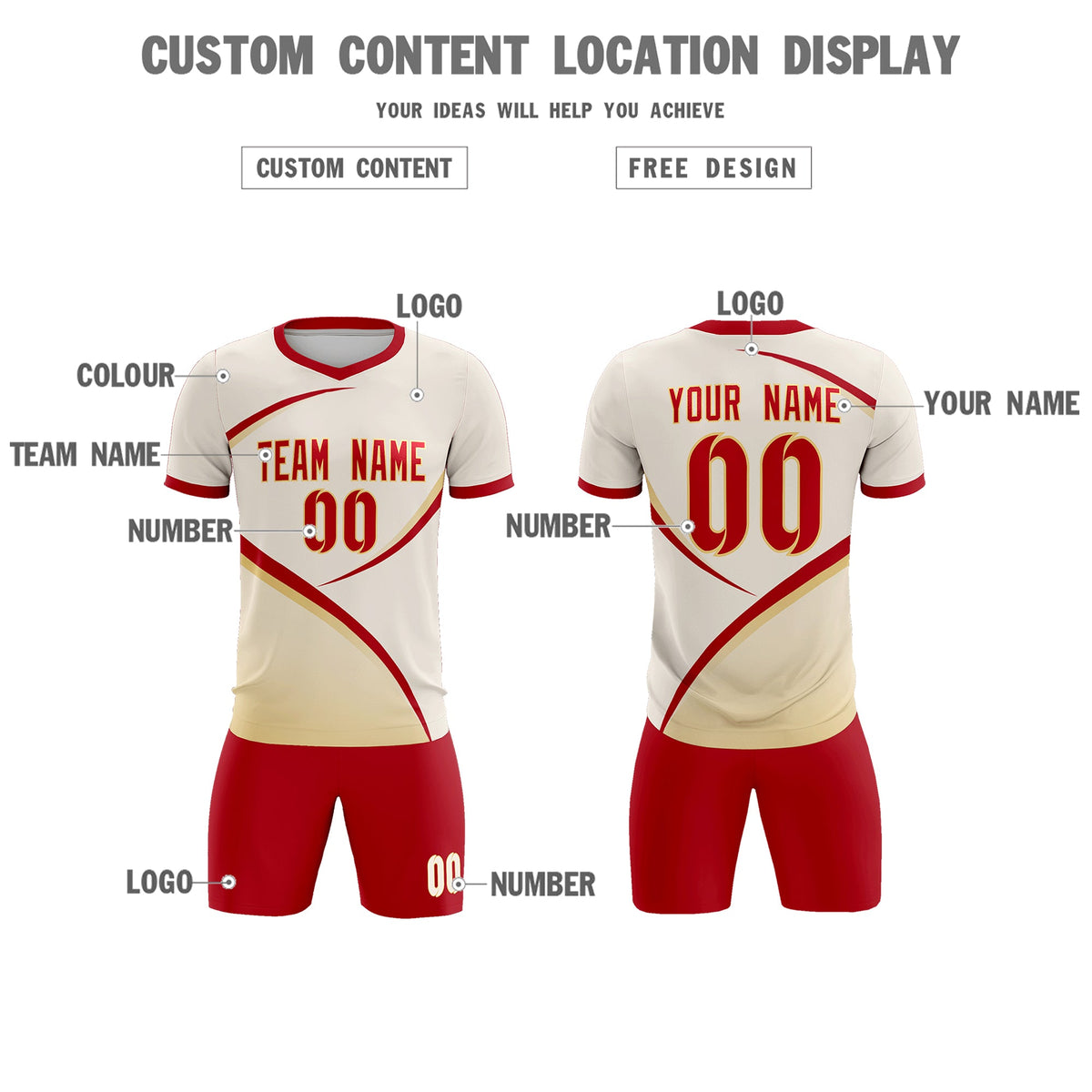 Custom Cream Red Color Block Training Uniform For Men Soccer Sets Jersey