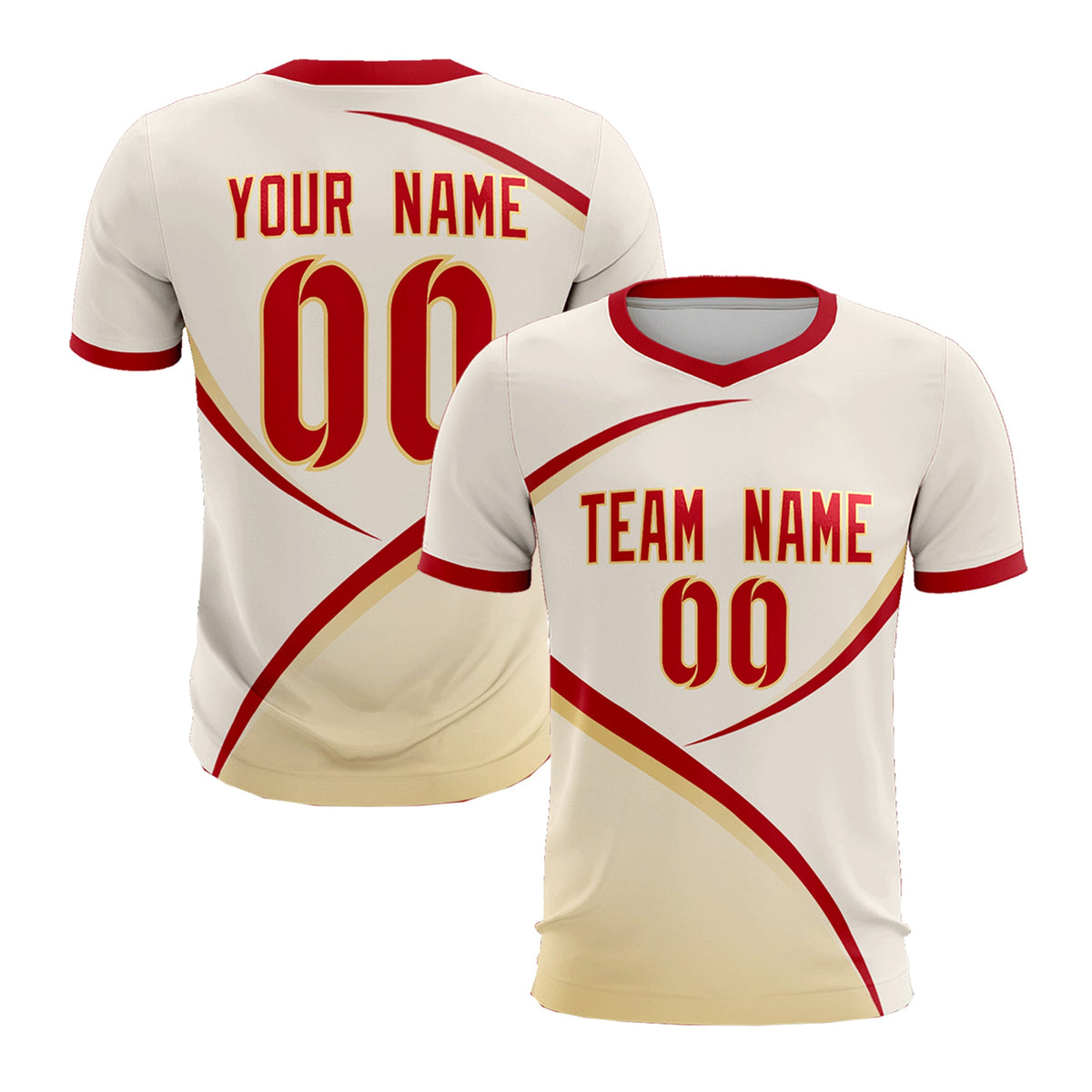 Custom Cream Red Color Block Training Uniform For Men Soccer Sets Jersey