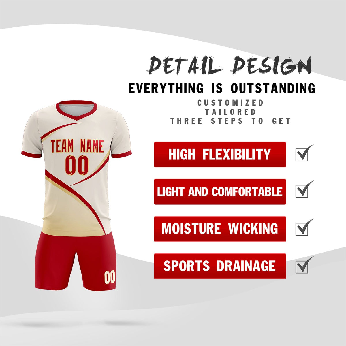 Custom Cream Red Color Block Training Uniform For Men Soccer Sets Jersey
