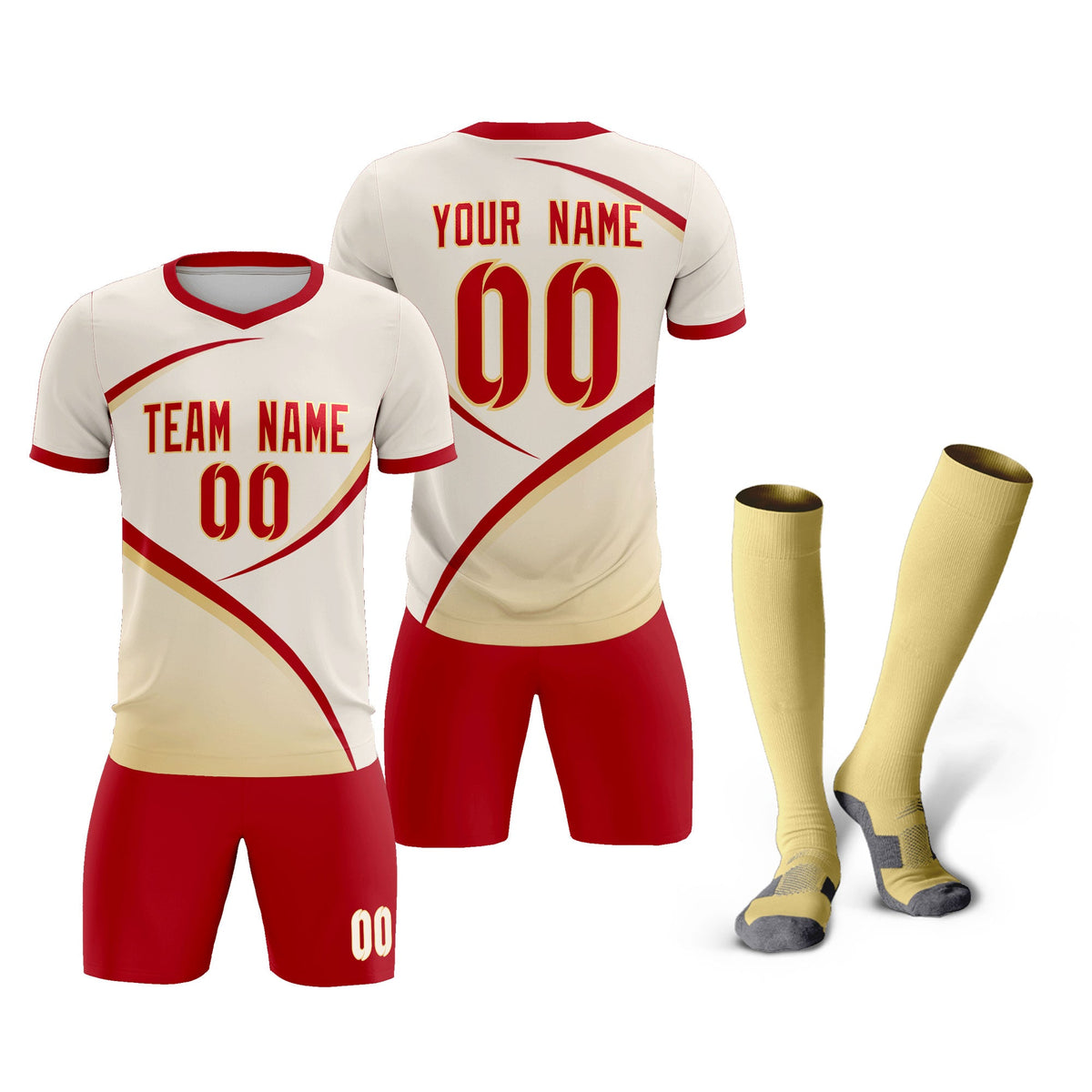 Custom Cream Red Color Block Training Uniform For Men Soccer Sets Jersey