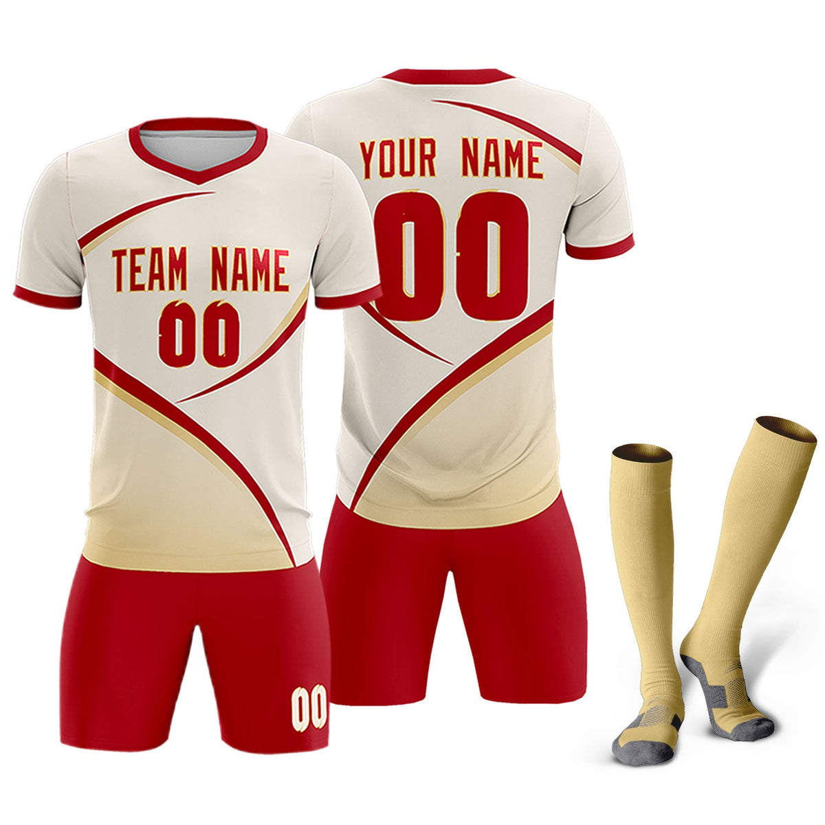 Custom Cream Red Color Block Training Uniform For Men Soccer Sets Jersey