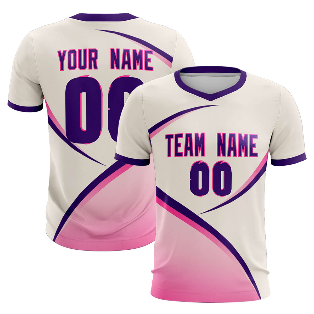 Custom Cream Purple Color Block Training Uniform For Men Soccer Sets Jersey