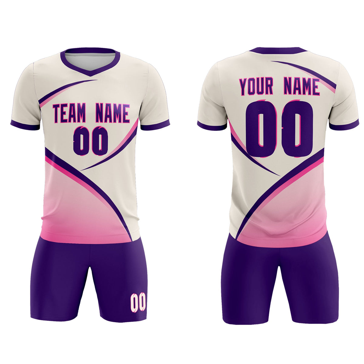 Custom Cream Purple Color Block Training Uniform For Men Soccer Sets Jersey