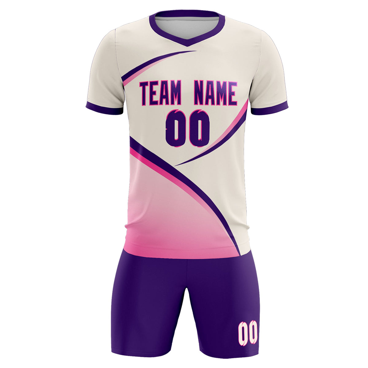 Custom Cream Purple Color Block Training Uniform For Men Soccer Sets Jersey
