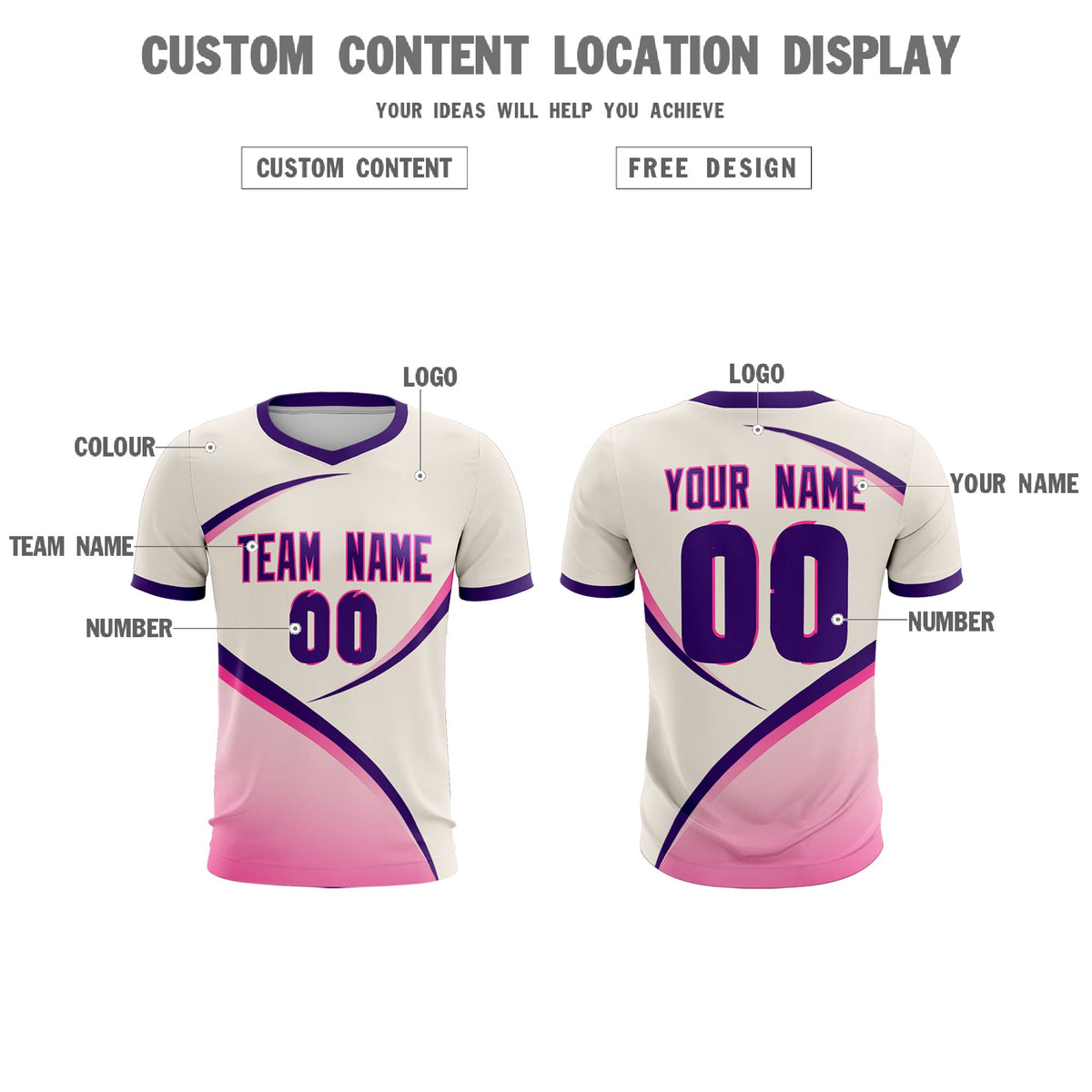 Custom Cream Purple Color Block Training Uniform For Men Soccer Sets Jersey