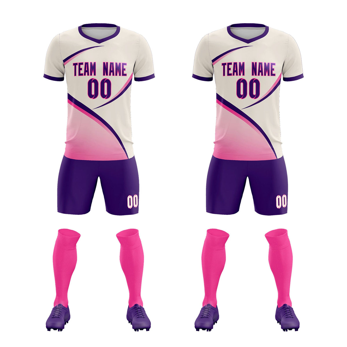 Custom Cream Purple Color Block Training Uniform For Men Soccer Sets Jersey