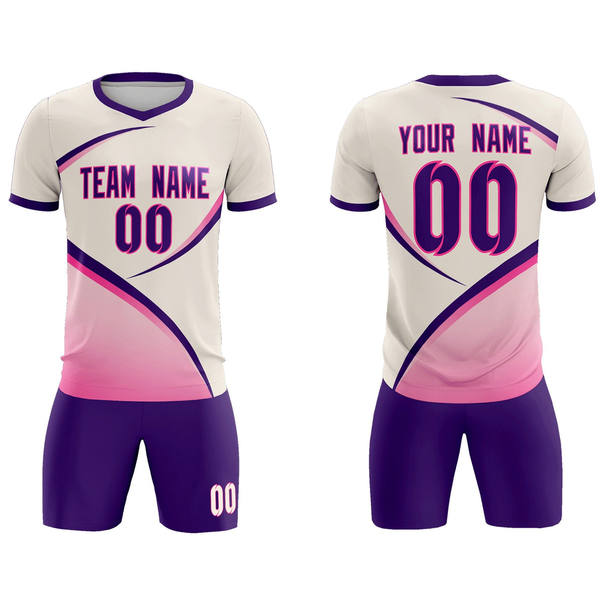 Custom Cream Purple Color Block Training Uniform For Men Soccer Sets Jersey