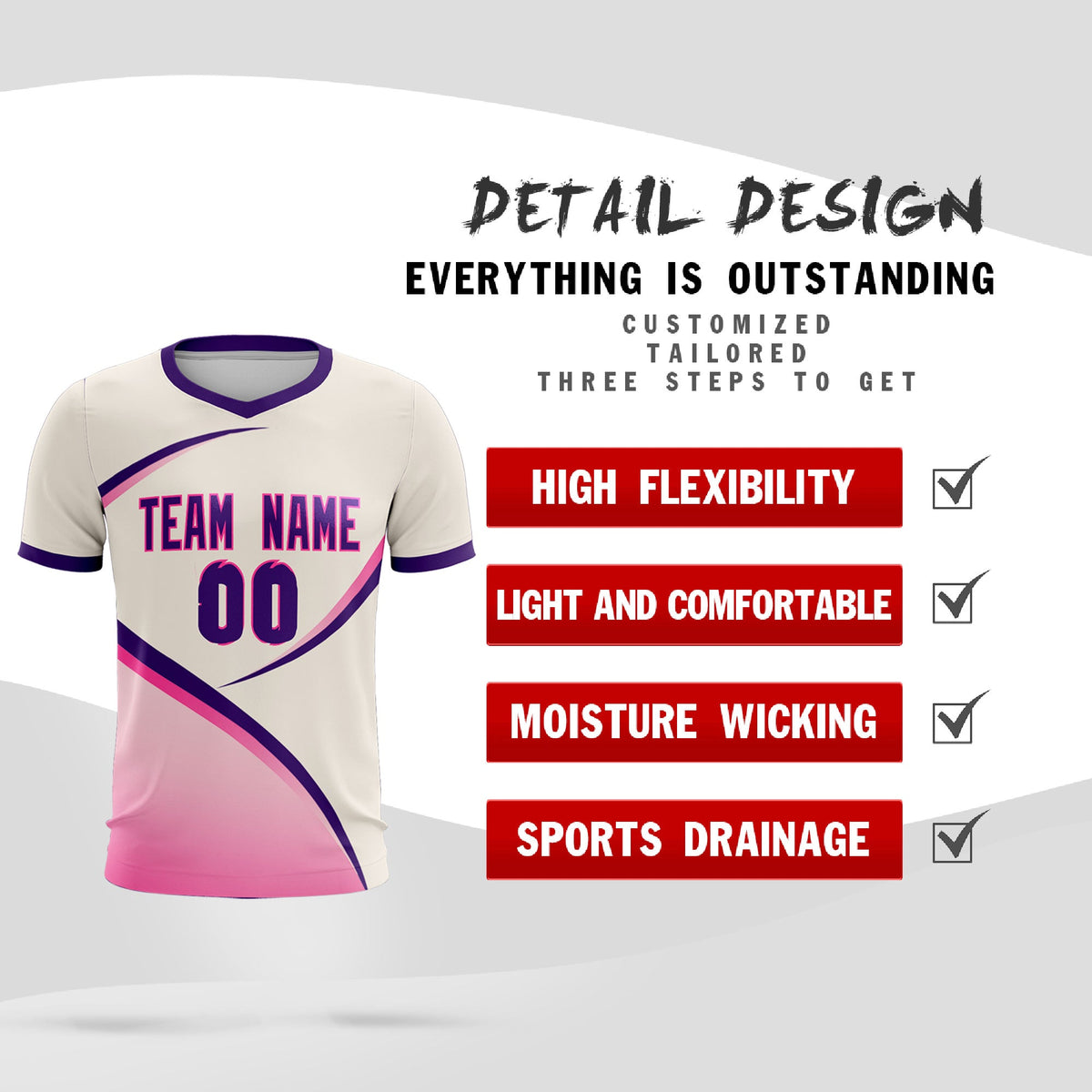 Custom Cream Purple Color Block Training Uniform For Men Soccer Sets Jersey