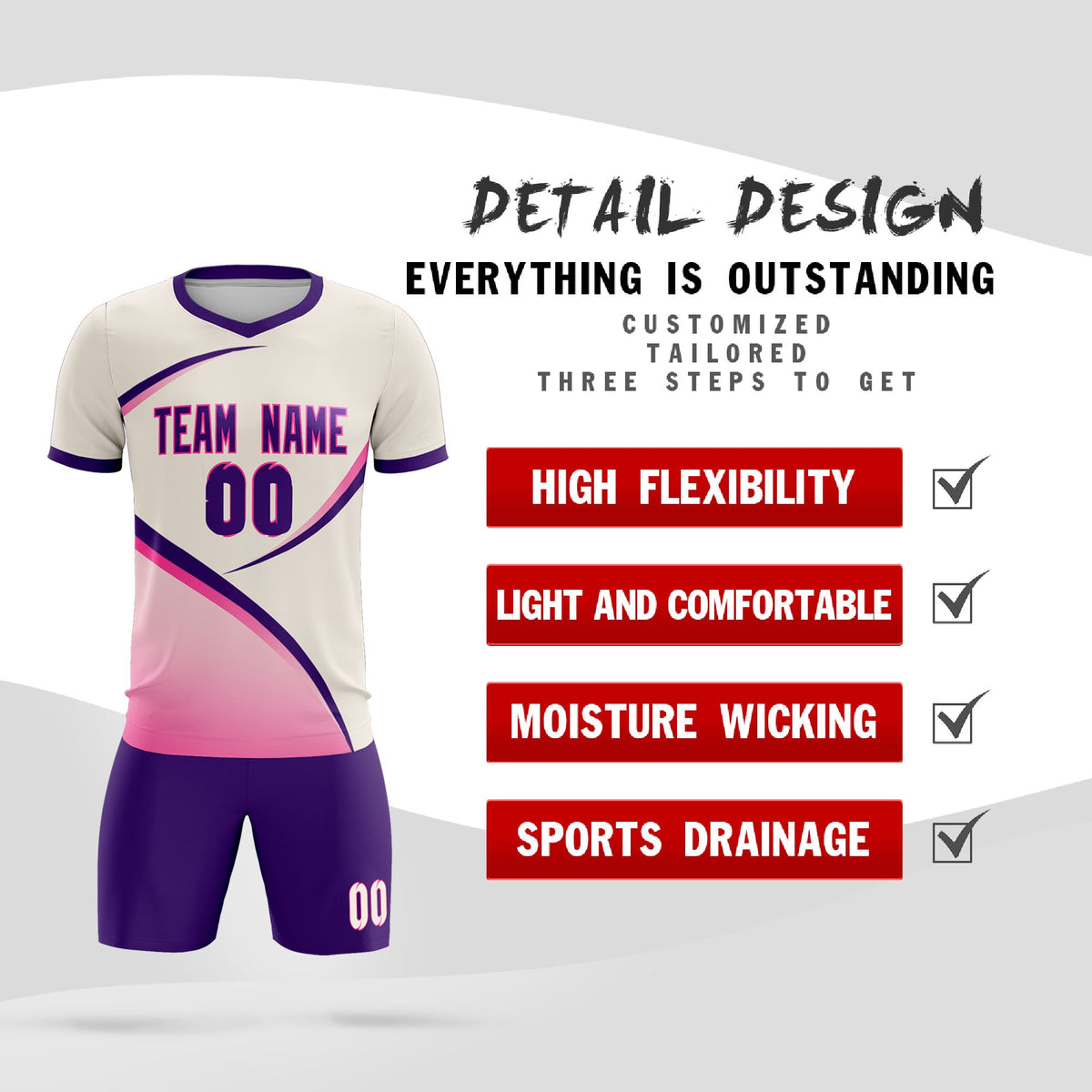 Custom Cream Purple Color Block Training Uniform For Men Soccer Sets Jersey