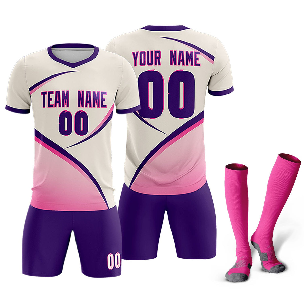 Custom Cream Purple Color Block Training Uniform For Men Soccer Sets Jersey
