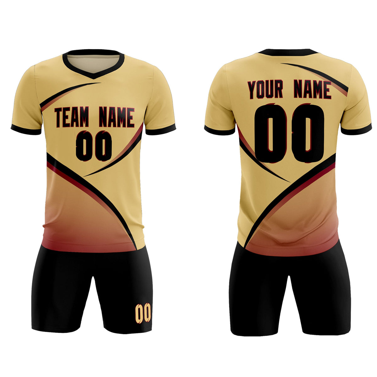 Custom Khaki Black Color Block Training Uniform For Men Soccer Sets Jersey