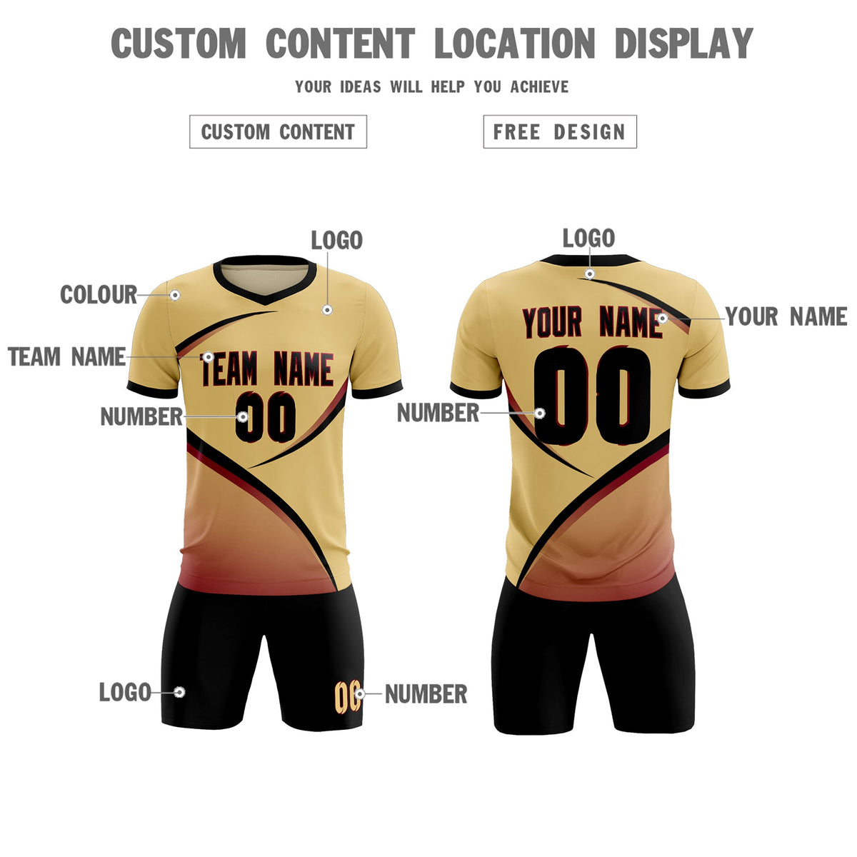 Custom Khaki Black Color Block Training Uniform For Men Soccer Sets Jersey