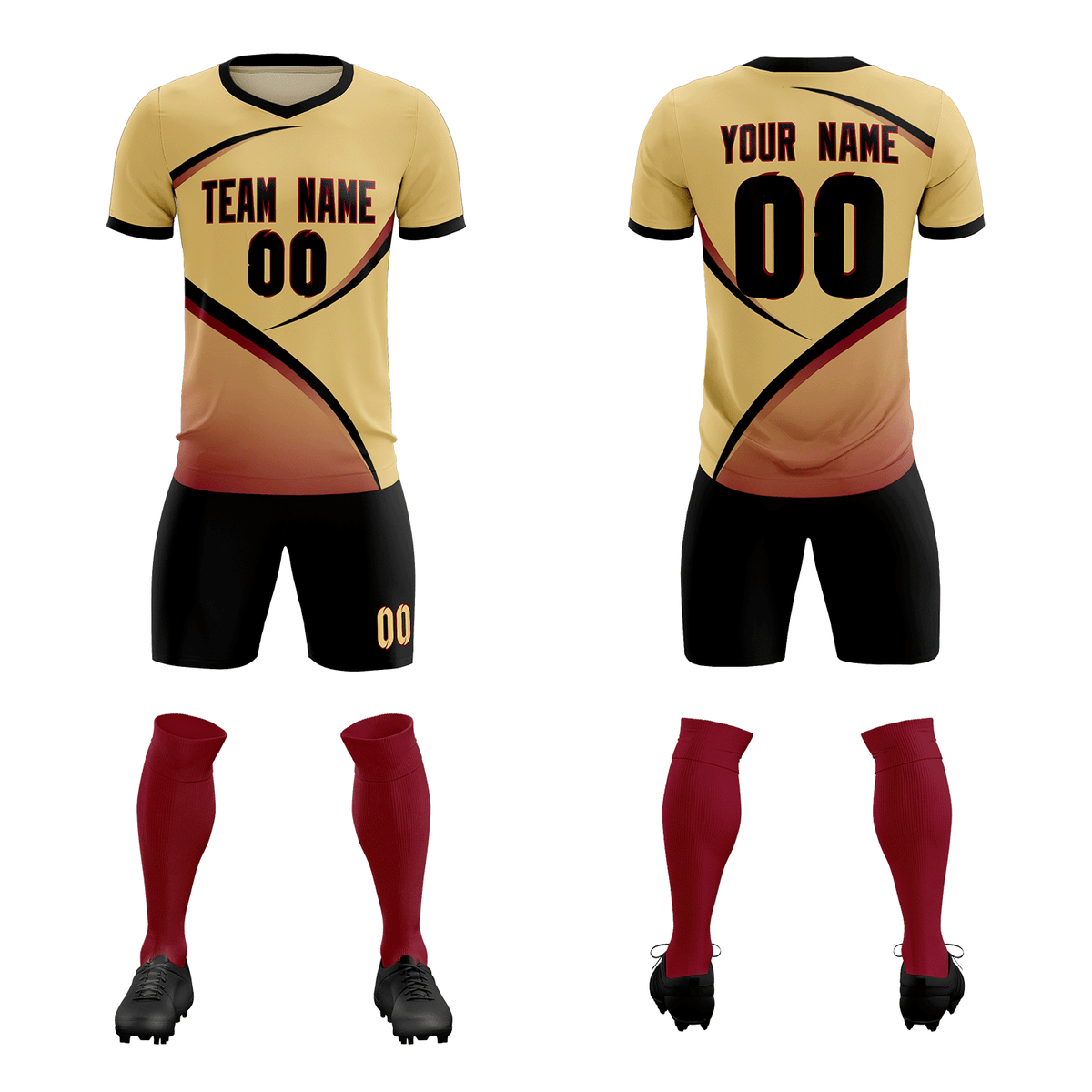 Custom Khaki Black Color Block Training Uniform For Men Soccer Sets Jersey